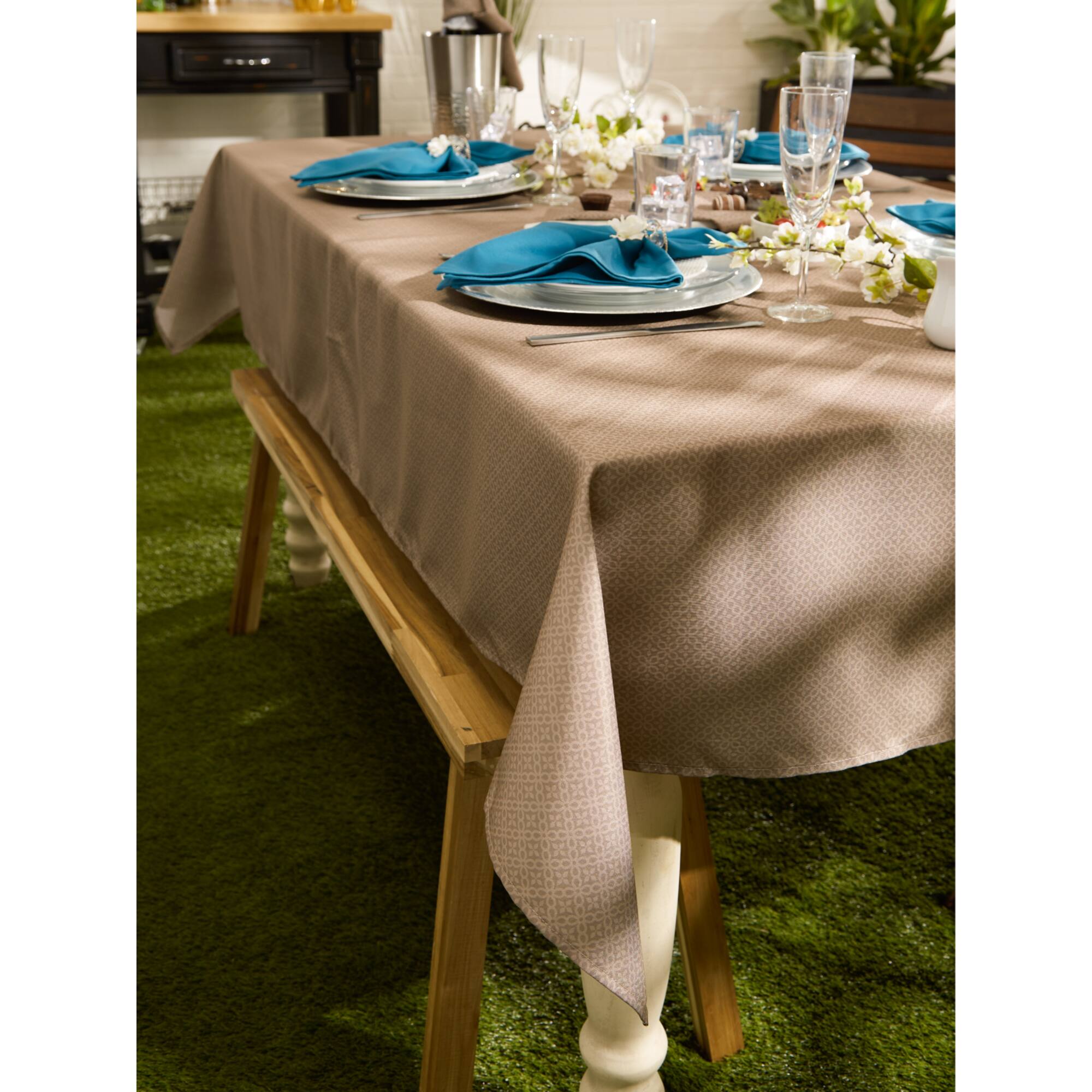 Stone Tonal Lattice Print Outdoor Tablecloth 60" x 120"